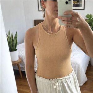 Free People Beige Tan Ribbed Bodysuit